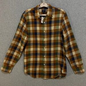 J CREW Flannel Shirt Mens Small Multicolor Plaid 100% Cotton Long Sleeve NWT